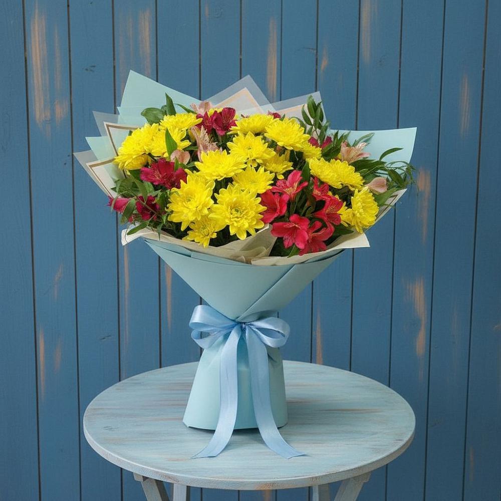 Букет цветов из: Альстромерии и Хризантемы в Нижний Кисляй