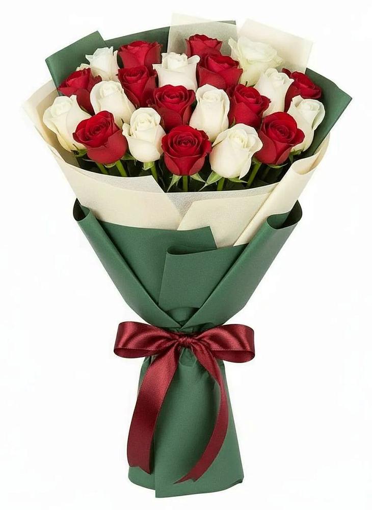 Букет Микс из красных и белых роз в Нижний Кисляй