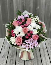 Букет цветов из:  Альстромерии, Гвоздики, Розы и Хризантемы в Нижний Кисляй