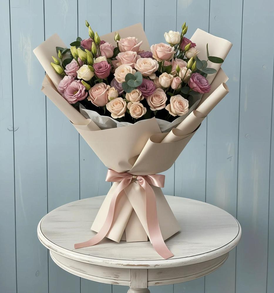 Букет цветов из: Розы и Лизиантусы в Нижний Кисляй