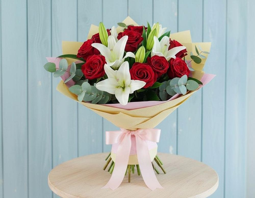 Букет цветов из: Лилии и Розы в Нижний Кисляй